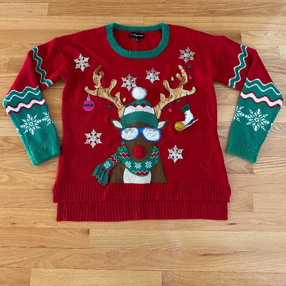 33 Degrees Ugly Christmas Reindeer with Sunglasses Sweater Size XL